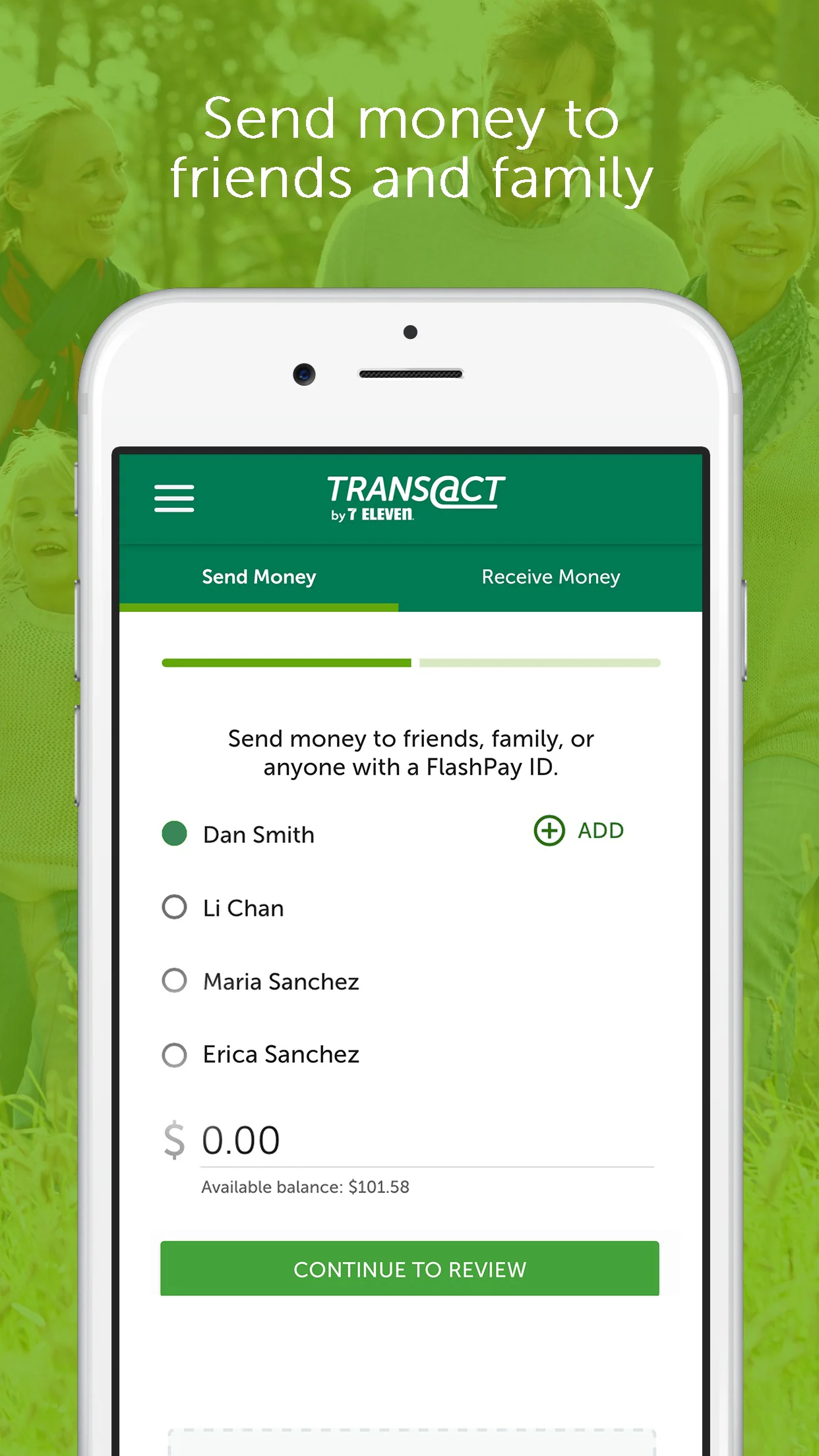 Trans@ct app: send money to family and friends