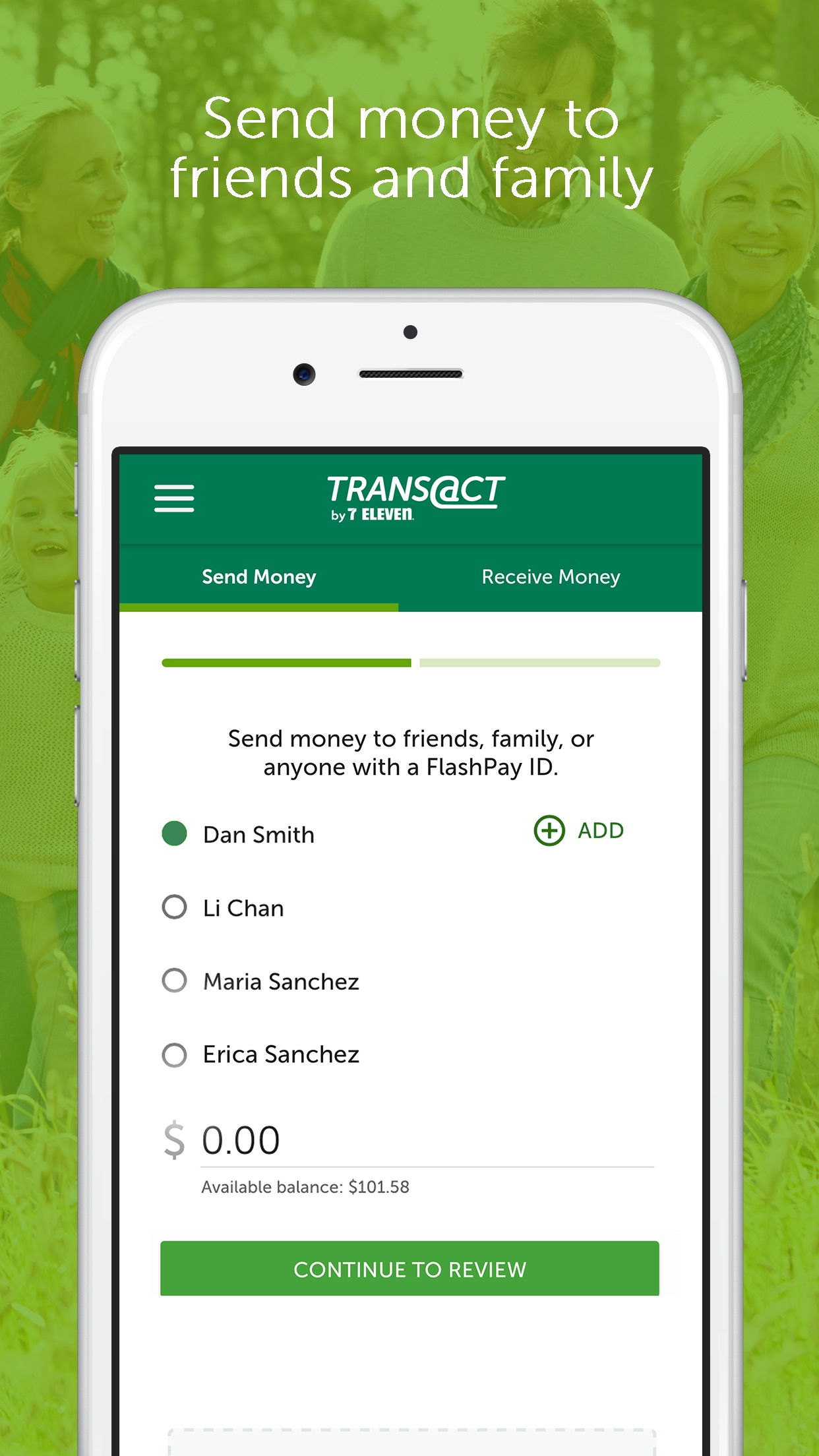 Trans@ct app: send money to family and friends