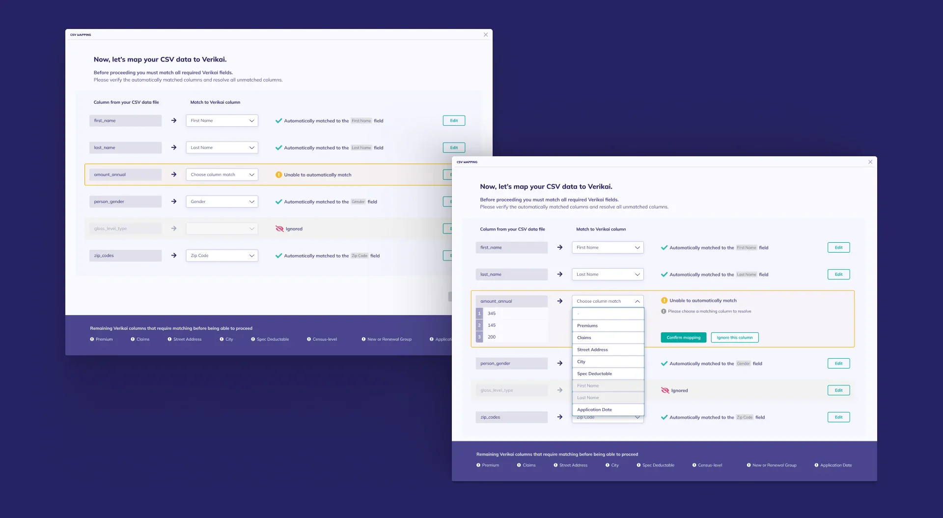 CSV mapping interface overview