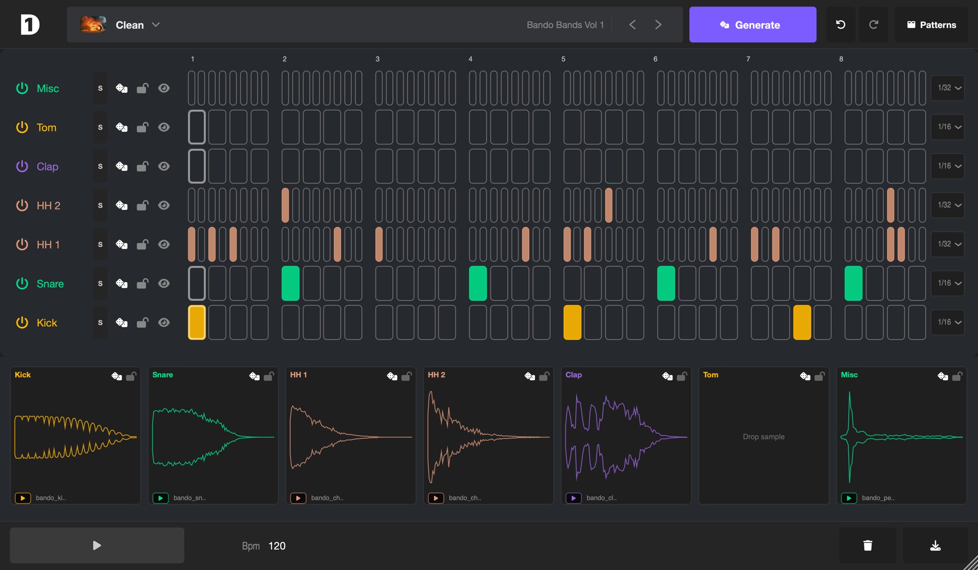 Drummer-1 plugin: step sequencer with per-channel waveforms