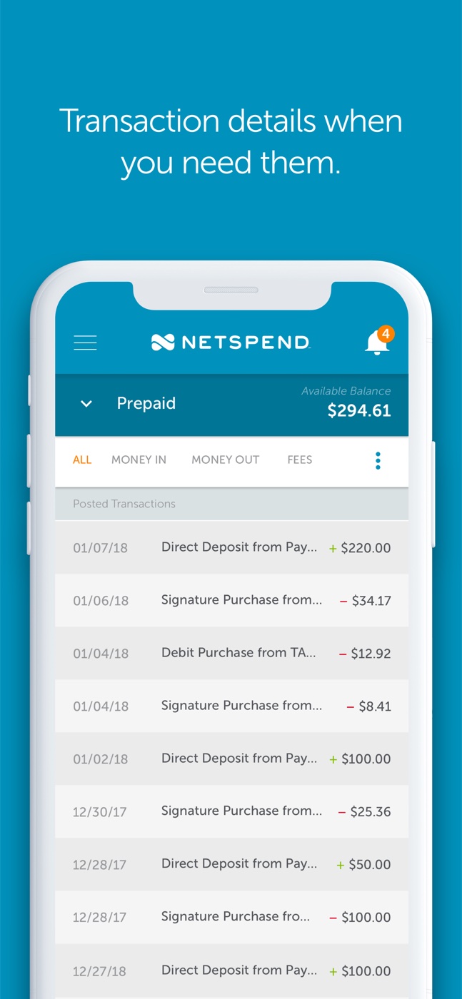 Netspend app: balance and transaction history