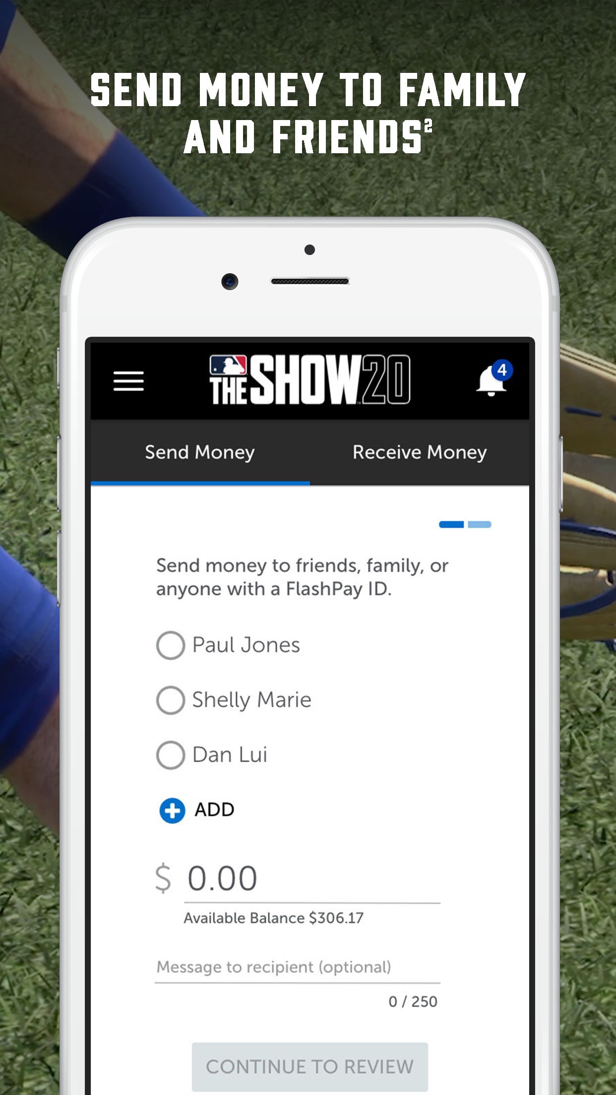 MLB The Show prepaid app: send money to family and friends