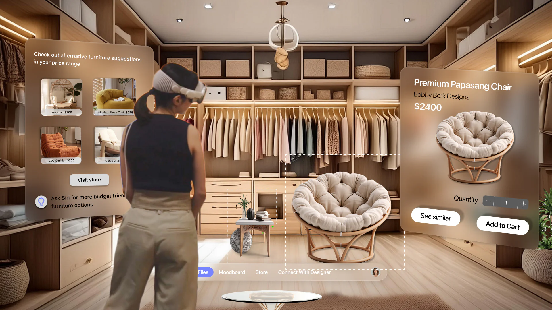 VisionDesigner in-room furniture browsing and purchase panels